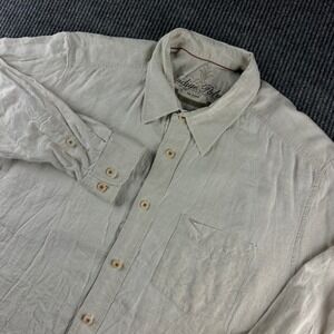 Indigo Palms Island Denim Mens XXL Beige 100% Linen Button Up Shirt Tommy Bahama